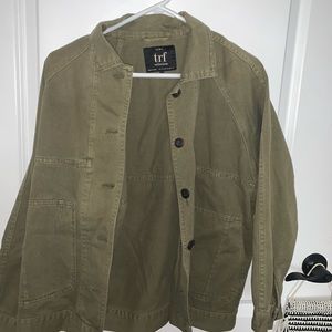 zara green jean jacket xs